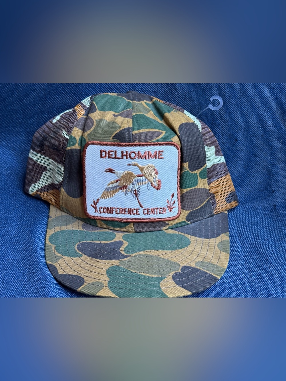Vintage 80s Armadillo Brand Texas Hunting Duck Camo Trucker Hat Made in USA NWOT